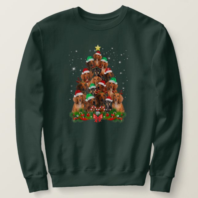 Sweatshirt Noël Dachshund arbre Funny Pyjamas Noël  (Design devant)
