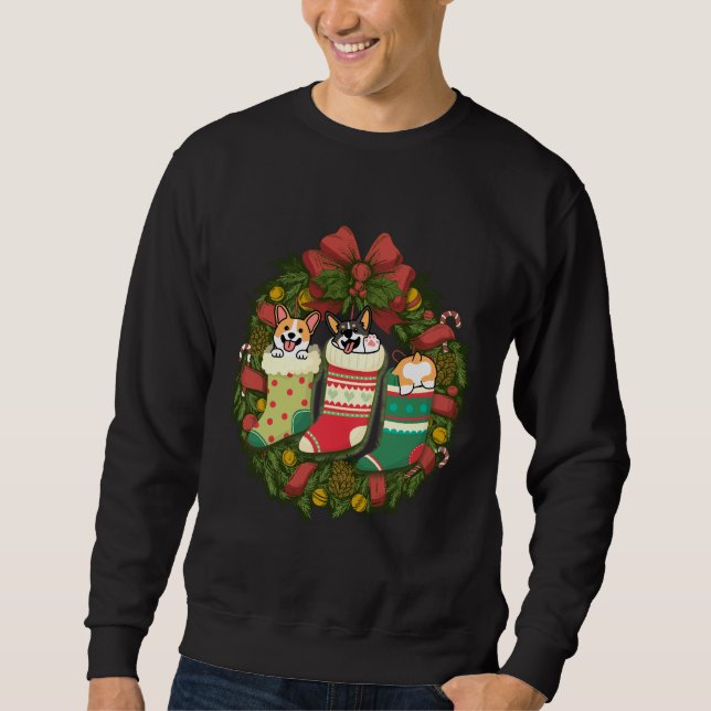 Sweatshirt Noël Dachshund Dans Chaussettes Corgi Amoureux des (Devant)