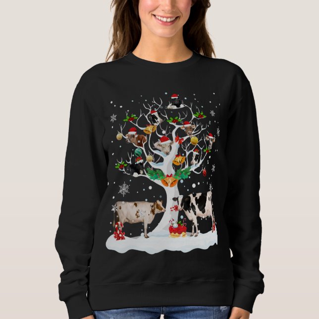 Sweatshirt Noël de la vache sur l'arbre d'hiver Chèvre d'amou (Devant)