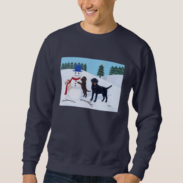 Sweatshirt Noël de Labrador avec le bonhomme de neige (Devant)