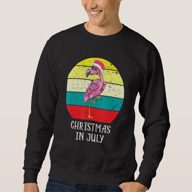 Sweatshirt Noël En Juillet Flamant rose Rose À Santa Hat Men- (Devant)