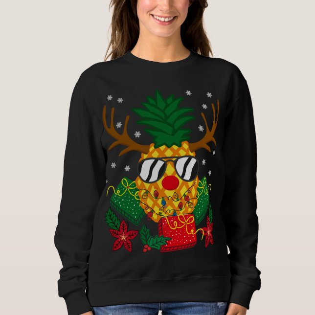 Sweatshirt Noël Famille Cadeau Reindeer Cerf Ananas Sung (Devant)