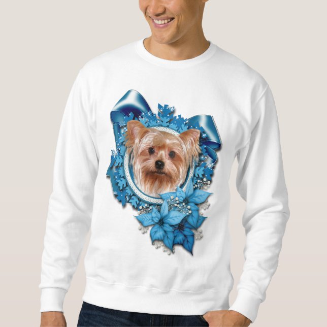 Sweatshirt Noël - flocons de neige bleus - Yorkshire Terrier (Devant)