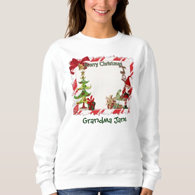 Sweatshirt Noël Folk Whimsey Nom personnalisé (Devant)