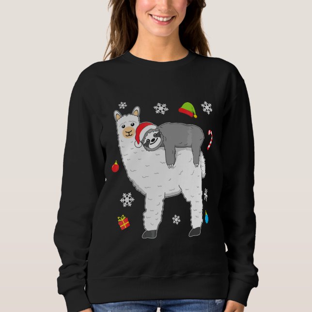 Sweatshirt Noël Funny Fluffy Animal Sloth Riding Llama (Devant)