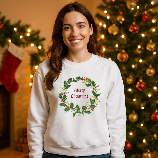 Sweatshirt Noël Holly Berries & Mistletoe Wreath (Créateur téléchargé)