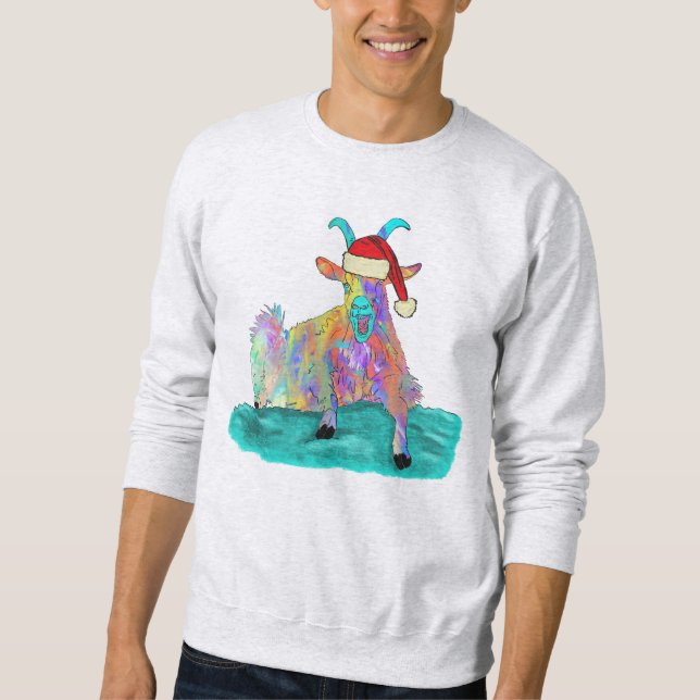 Sweatshirt Noël hurlant Chèvre drôle animal coloré (Devant)