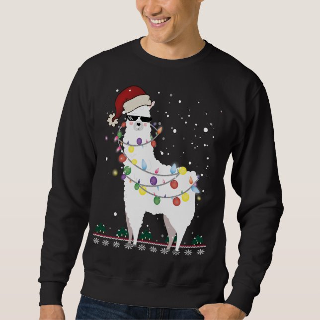 Sweatshirt Noël Llama Santa Hat Ugly Xmas Arbre Alpaca Gi (Devant)