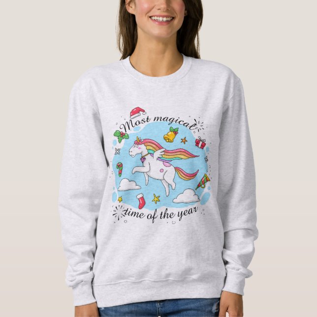 Sweatshirt Noël magique à Noël Unicorn (Devant)