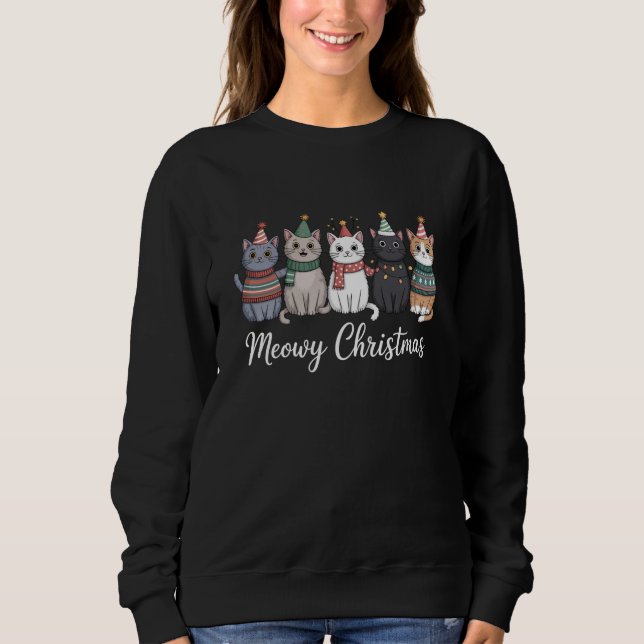 Sweatshirt Noël Meowy Bonne année Chat Amoureux des chats Noë (Devant)