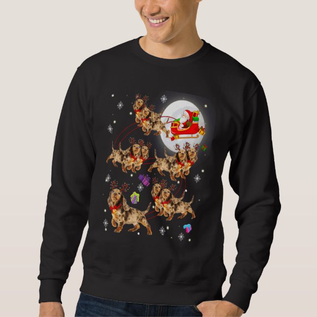 Sweatshirt Noël mignon Père Noël équitation Dachshund Xmas P (Devant)