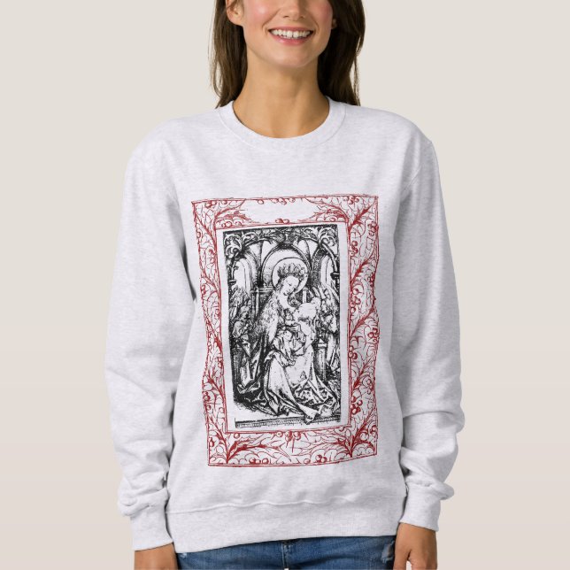 Sweatshirt Noël Nativité Madonna et Enfant Holly Frontière (Devant)