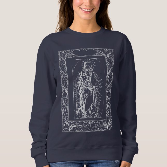 Sweatshirt Noël Nativité Madonna et Enfant Holly Frontière (Devant)