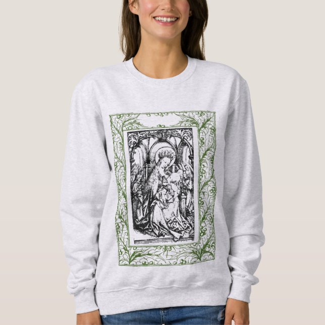 Sweatshirt Noël Nativité Madonna et Enfant Holly Frontière (Devant)