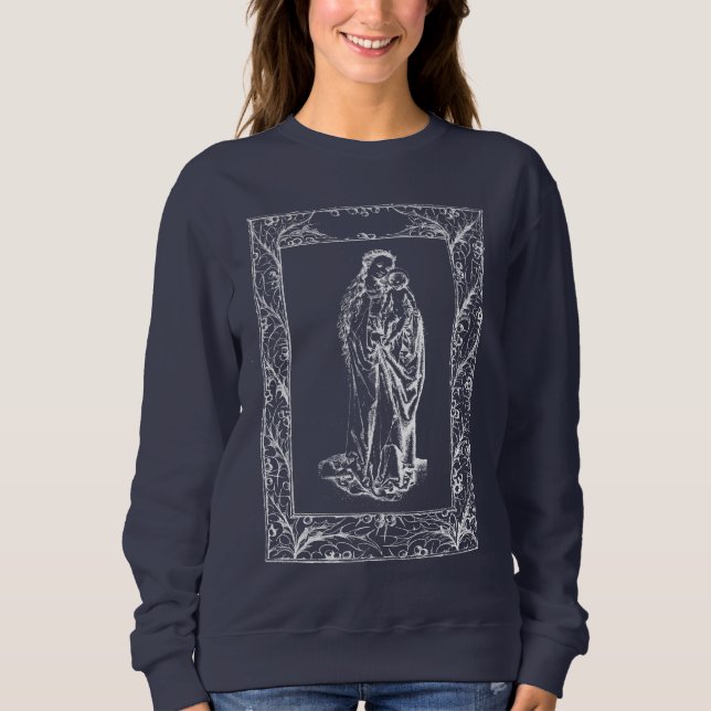 Sweatshirt Noël Nativité Madonna et Enfant Holly Frontière (Devant)