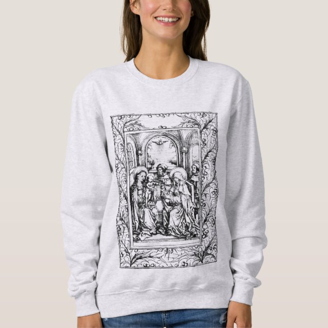 Sweatshirt Noël Nativité Madonna et Enfant Holly Frontière (Devant)