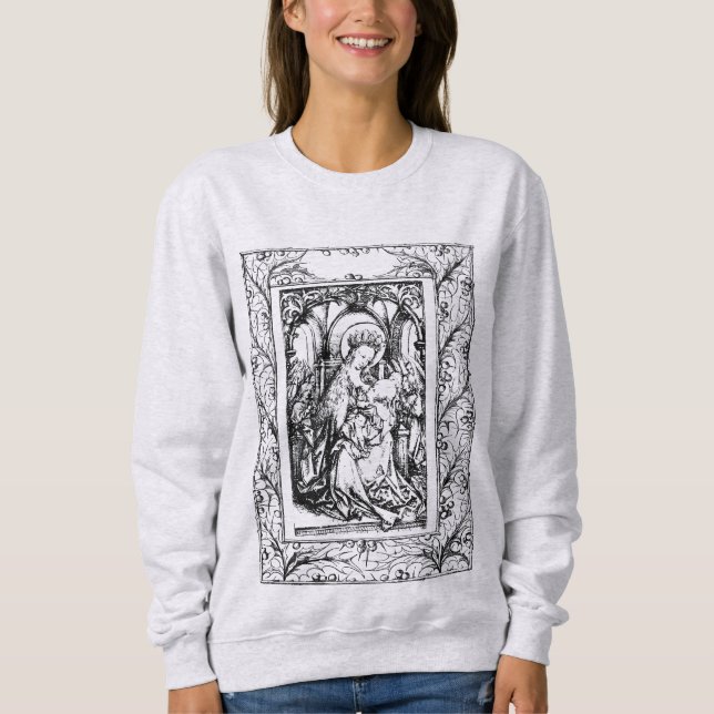 Sweatshirt Noël Nativité Madonna et Enfant Holly Frontière (Devant)