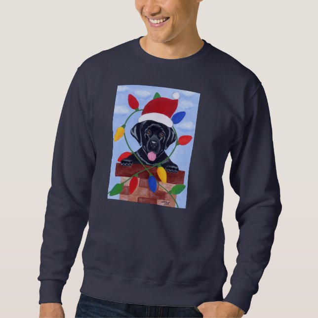 Sweatshirt Noël noir de chiot de Labrador (Devant)