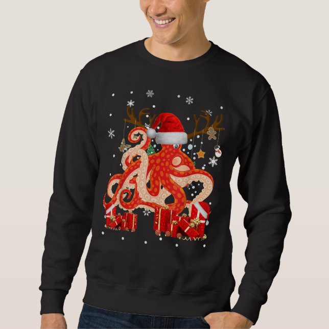 Sweatshirt Noel Octopus drôle Père Noël Reindeer Octopus Lov (Devant)