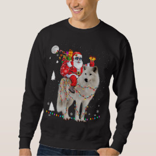 Sweatshirt Noël Père Noël équitation Samoyed Lumières Noël H