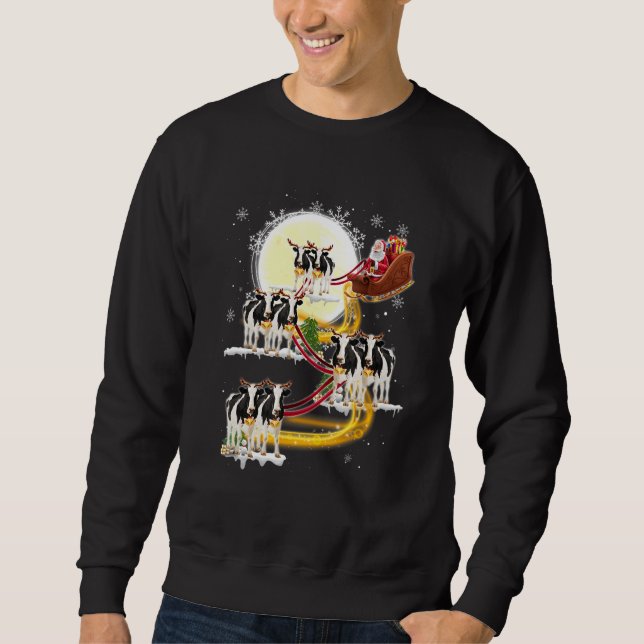 Sweatshirt Noël Père Noël équitation Vache laitière Vache Noë (Devant)