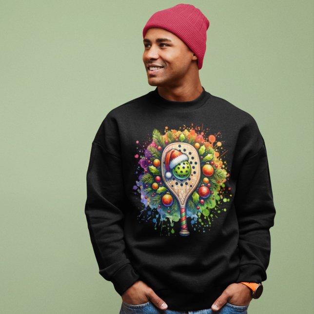 Sweatshirt Noël Pickleball Santa Hat Pine Holly Feuilles (Créateur téléchargé)