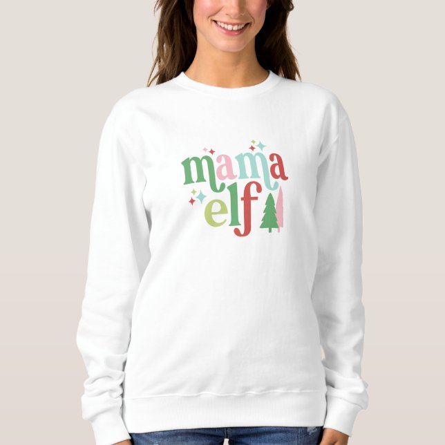 Sweatshirt Noël Retro Pastel | Mama Elf (Devant)