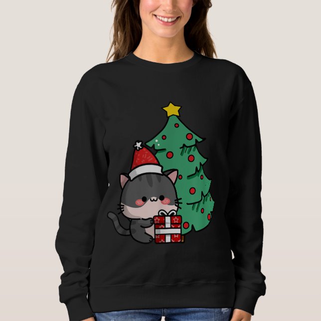 Sweatshirt Noël Réveillé Chat de Noël (Devant)