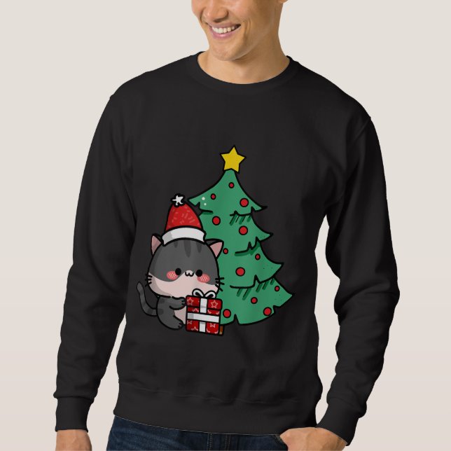 Sweatshirt Noël Réveillé Chat de Noël (Devant)