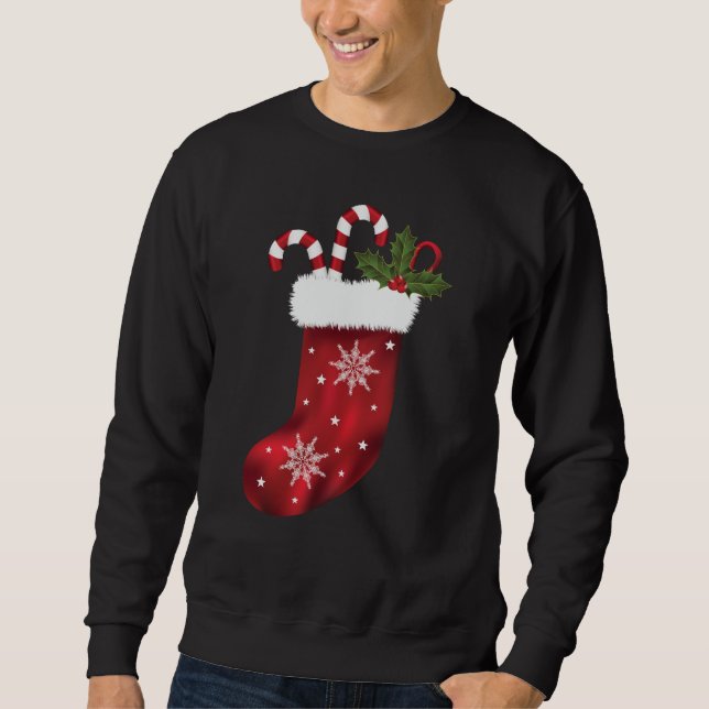 Sweatshirt Noël Rouge Avec Sucres de canne Et Holly (Devant)
