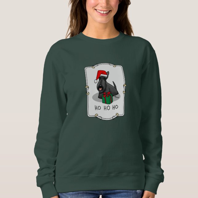 Sweatshirt Noël Santa Hat Scottish Terrier (noir) mignonne (Devant)