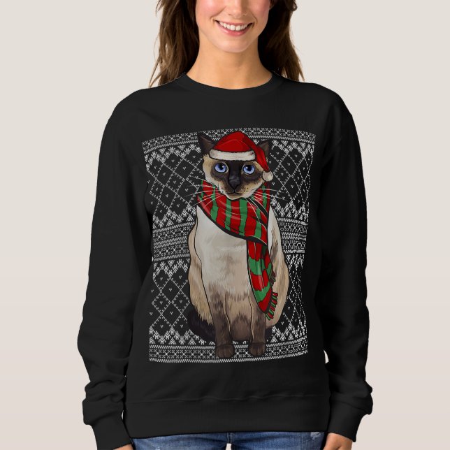 Sweatshirt Noël Siamese Chat Santa Claus Casquette (Devant)