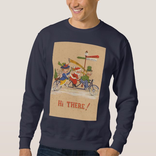 Sweatshirt Noël vintage, le Père Noël à bicyclette (Devant)
