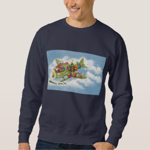 Sweatshirt Noël vintage, le Père Noël pilotant un avion