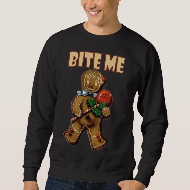 Sweatshirt noël vintage me mordre gingembre homme (Devant)