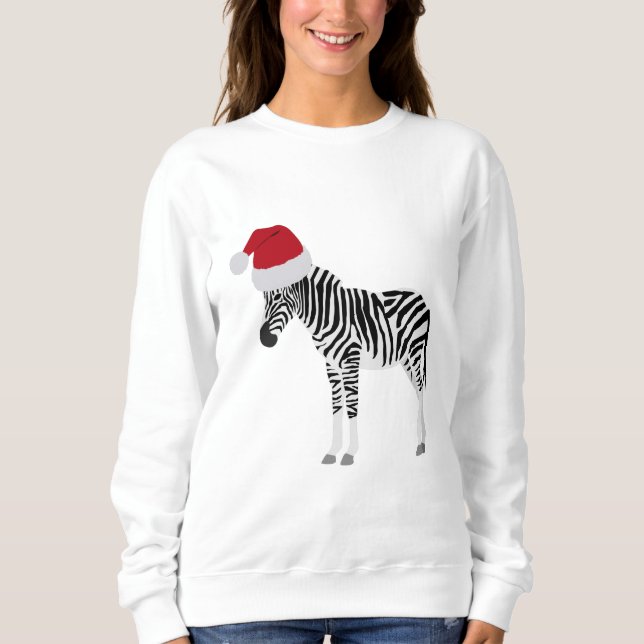 Sweatshirt Noël Zebra Funny Animal avec Santa Hat (Devant)