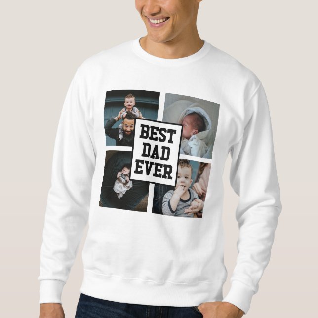 Sweatshirt Noir Blanc Meilleur Papa Jamais Photo Personnalisé (Devant)