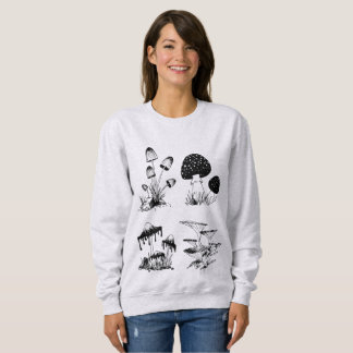 Sweatshirt Noir de beaucoup de champignons sur le blanc