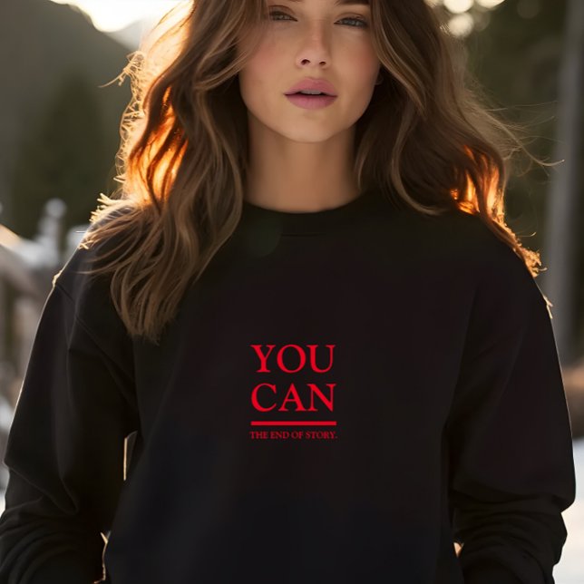 Sweatshirt Noir élégant Vous Pouvez Rouge Lettres Imprimer Fe (Stylish Black You Can Red Letters Print Women Sweatshirt)