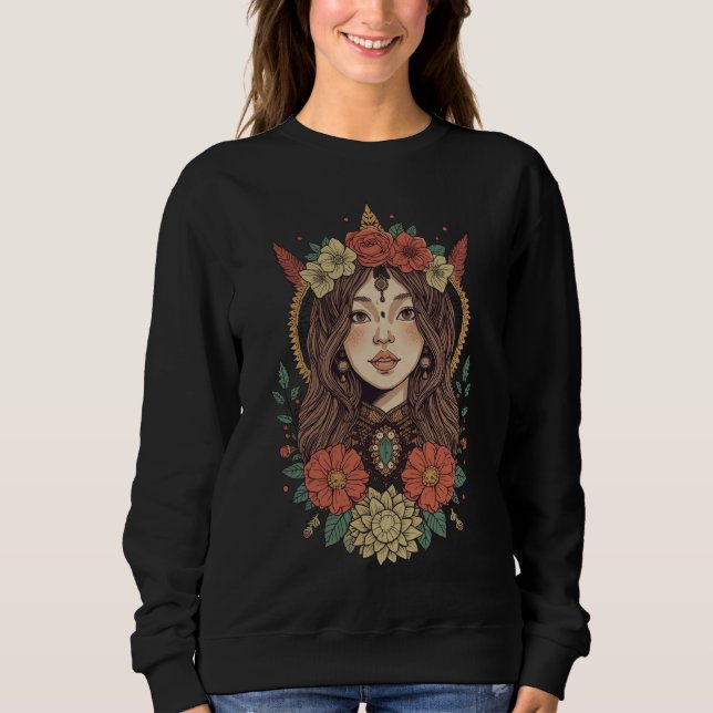 Sweatshirt noir fille florale Boho (Devant)