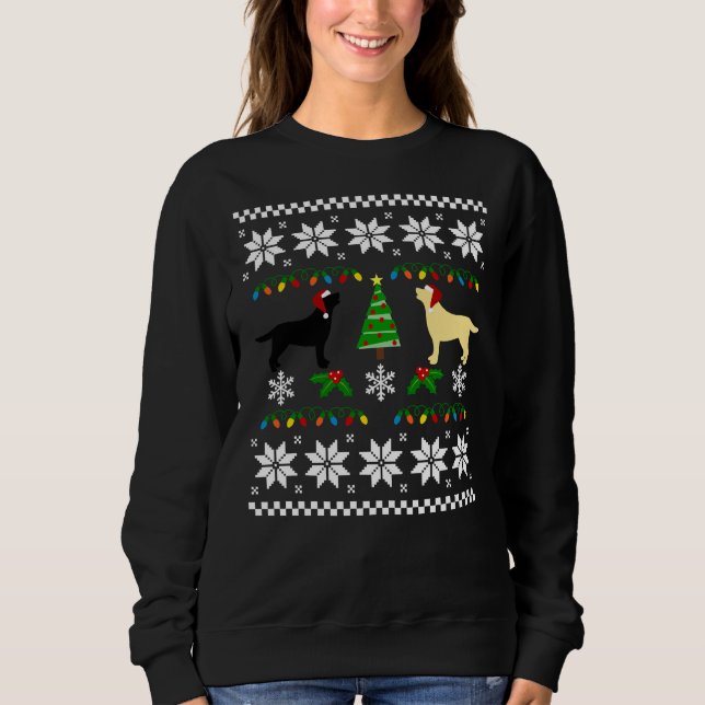 Sweatshirt Noir Labrador Et Jaune Labrador Joyeux Noël (Devant)
