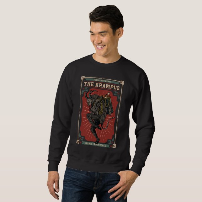 Sweatshirt Noir noir Devil folklorique Krampus Sac de jouets (Devant entier)