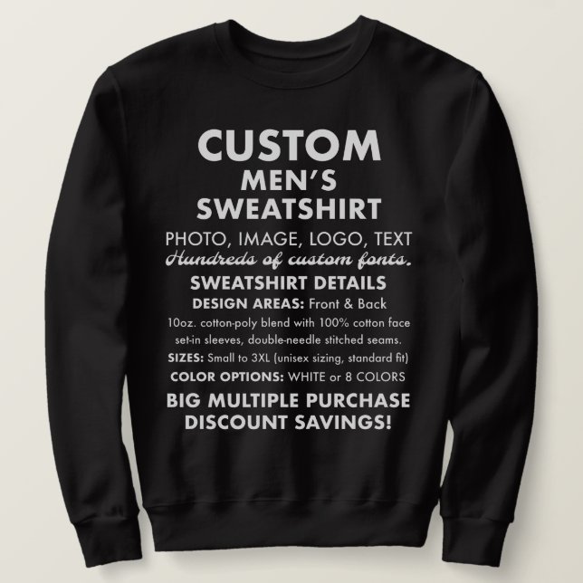 Sweatshirt noir personnalisé masculin (Design devant)
