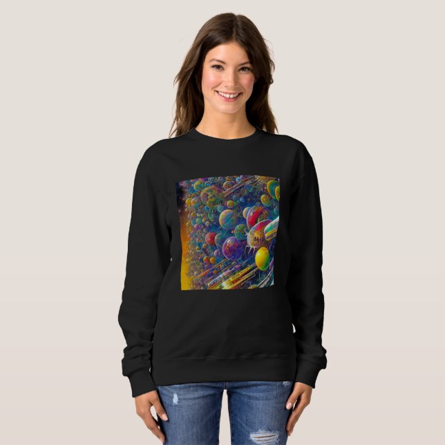 Sweatshirt noire femmes de la course spatiale (Devant entier)