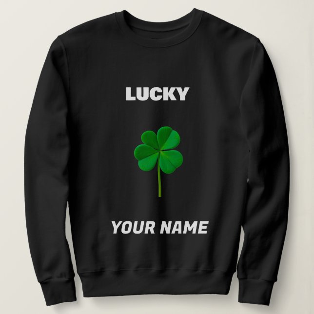Sweatshirt Nom chanceux modifiable Trèfle à quatre feuilles (Design devant)