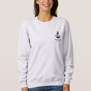 Sweatshirt Nom de bateau nautique personnalisé Ancre