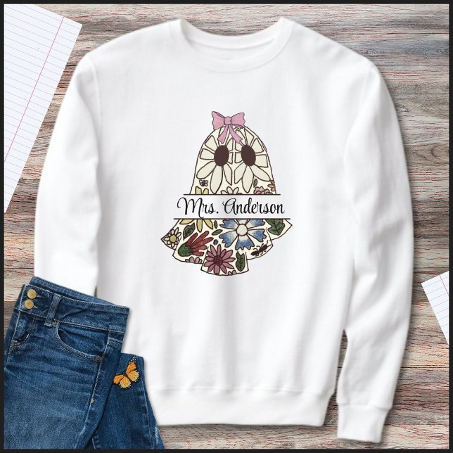 Sweatshirt Nom de l'enseignant Fantôme Floral Mignon (Créateur téléchargé)