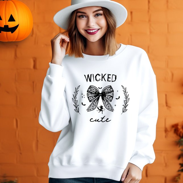 Sweatshirt Nom de l'Halloween en dentelle noire de la sorcièr (Witch Coquette Lace Black Bow Halloween Name Sweatshirt)