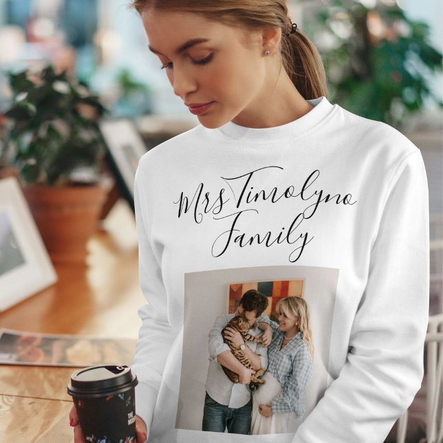 Sweatshirt Nom de script personnalisé Chat Maman Famille Phot (Créateur téléchargé)