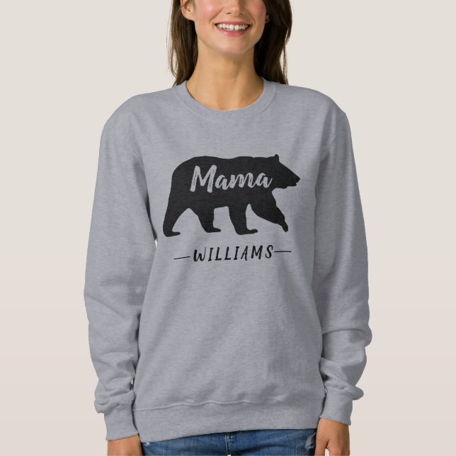 Sweatshirt Nom du monogramme noir gris ours de maman rustique (Devant)
